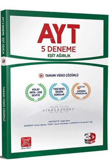 3D Yayınları AYT Eşit Ağırlık Tamamı Video Çözümlü 5 Deneme