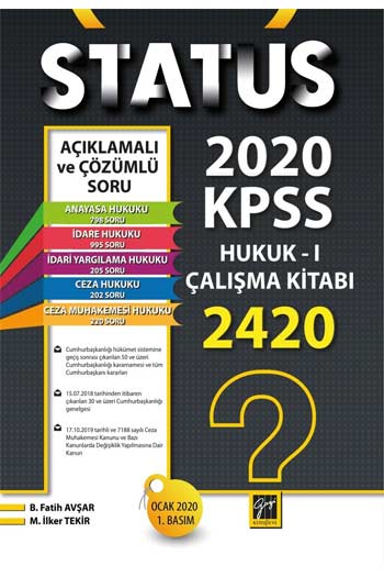 Gazi Kitabevi 2020 KPSS A Gurubu STATUS Hukuk-1 Çalışma Kitabı