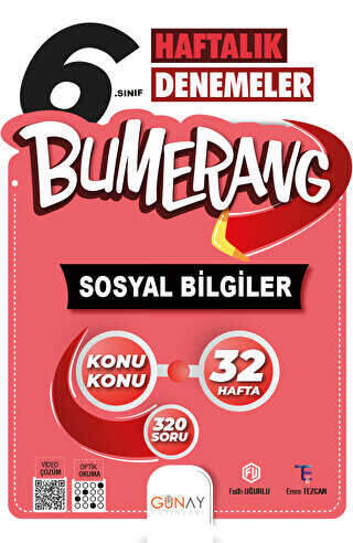 Günay Yayınları 6. Sınıf Bumerang 32 Haftalık Sosyal Bilgiler Denemeleri Günay Yayınları
