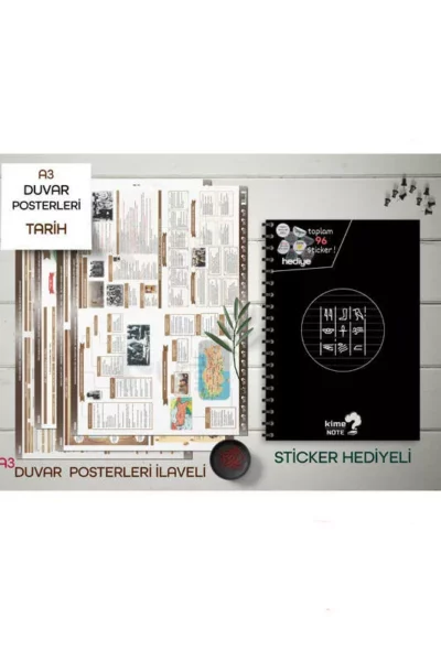 Kime Note TYT Çizgili Tarih Okul Defteri Konu Anlatımlı 4 Büyük Poster ve 96 Sticker Hediye (9-10-11-12.Sınıfa Uygun)