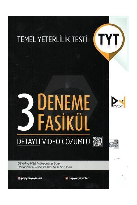 Papyon YKS TYT 3 Fasikül Deneme Video Çözümlü Papyon Yayınları