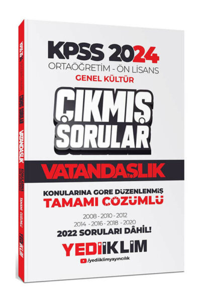 Yediiklim 2024 KPSS Ortaöğretim Ön Lisans Genel Kültür Vatandaşlık Tamamı Çözümlü Çıkmış Sorular