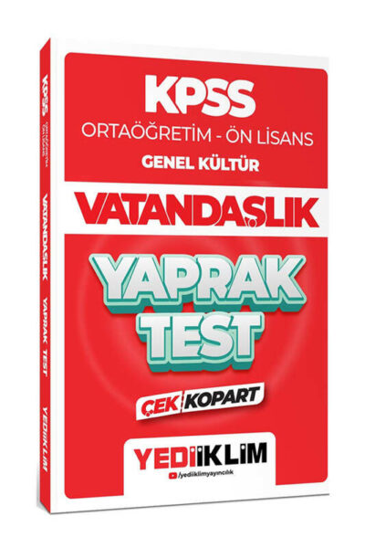 Yediiklim Yayınları 2024 KPSS Ortaöğretim Ön Lisans Genel Kültür Vatandaşlık Çek Kopart Yaprak Test