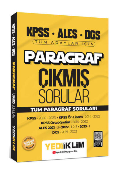 Yediiklim Yayınları 2024 KPSS ALES DGS Paragraf Konularına Göre Tamamı Çözümlü Çıkmış Sorular
