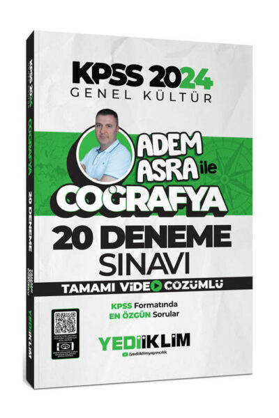 Yediiklim Yayınları 2024 KPSS Genel Kültür Adem Asra ile Coğrafya Tamamı Video Çözümlü 20 Deneme Sınav