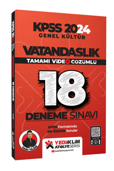 Yediiklim Yayınları 2024 KPSS Genel Kültür Vatandaşlık Tamamı Video Çözümlü 18 Deneme Sınavı