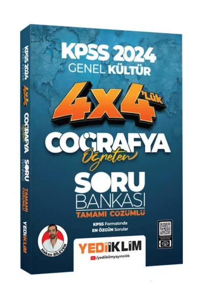 Yediiklim Yayınları 2024 KPSS Coğrafya Öğreten 4x4 Tamamı Çözümlü Soru Bankası (Hakan Bileyen)